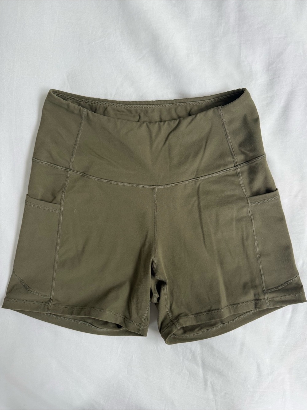 Women's Olive Green High-Rise Biker Shorts
